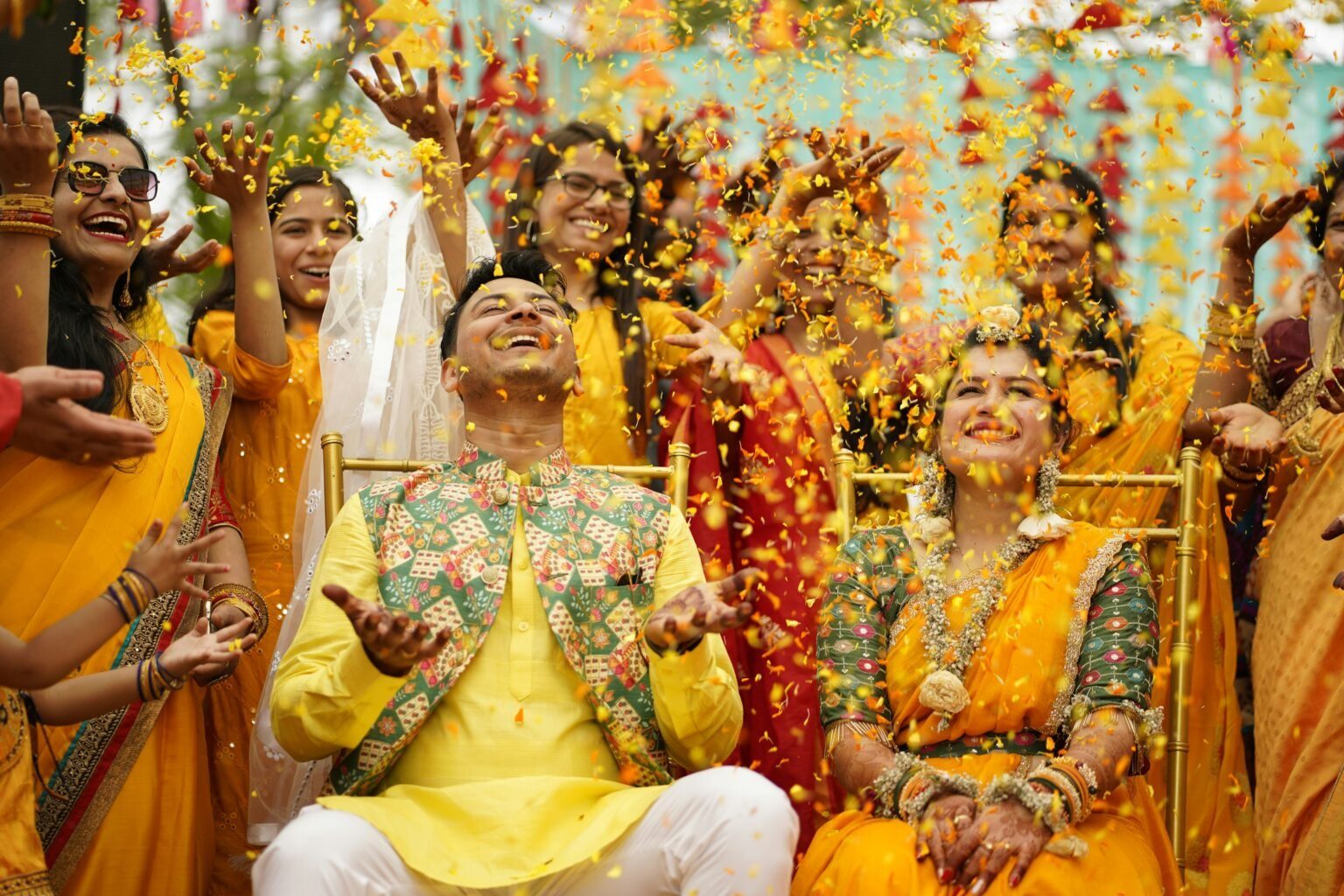 Haldi celebration in yellow