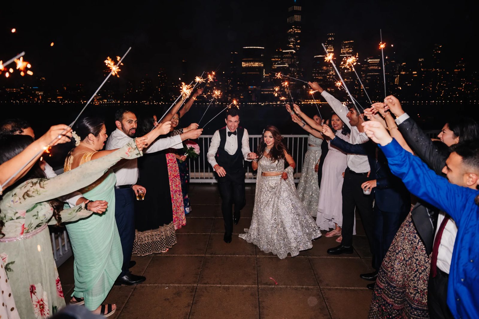Sparkler send-off at night